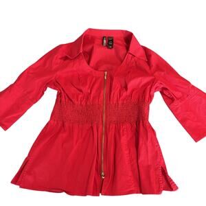 Bisou Bisou Michelle Bohbot Red Top Size Extra Large Gold Front Zipper Closure